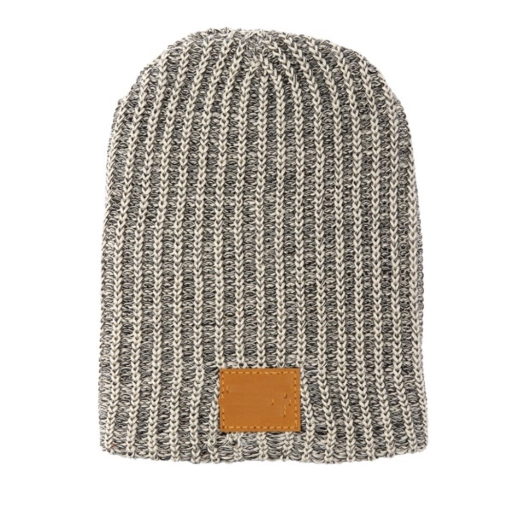 Haberdasher Knit Beanie with Tan Leather Patch